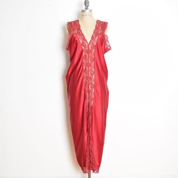 vintage 70s dress nightgown Holly Lueders silk lace cocoon lingerie gown red clothing