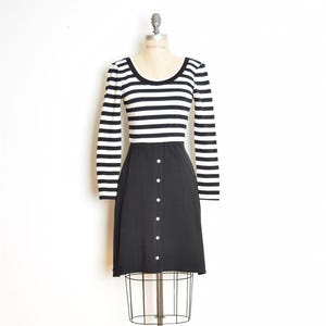 vintage 90s dress black white stripe print waffle scoop neck mini dress XS S clothing