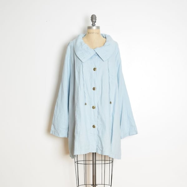 vintage 90s jacket blue linen lagenlook oversized plus size Soft Surroundings 3X clothing