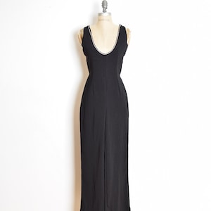 vintage 90s jumpsuit black plunging deep neckline wide leg romper pantsuit XS
