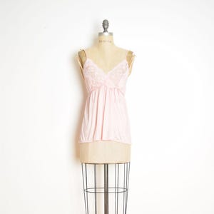 vintage 70s lingerie top pink babydoll cami camisole lace shirt nylon XS clothing