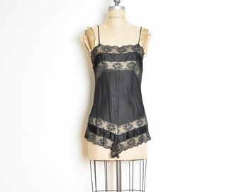 vintage 80s teddy black nylon lace lingerie romper one piece bodysuit S clothing