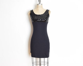 vintage 80s dress black sequin bust bandage bodycon tight short mini dress S clothing