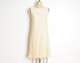 vintage 60s dress cream crochet lace crepe babydoll mod kinderwhore dolly sun dress XS clothing