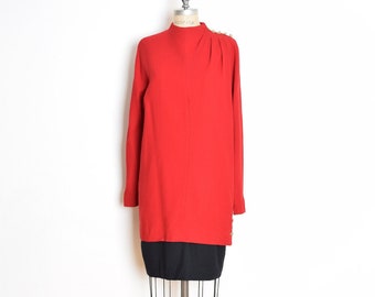 vintage 80s dress black red wool layered draped long sleeve midi dress L clothing