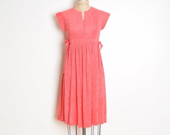 vintage 70s dress hot pink terry cloth babydoll hippie boho sun dress XS clothing