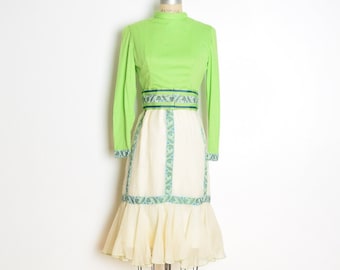 vintage 60s dress lime green white blue ribbon mod cottagecore midi dress S clothing