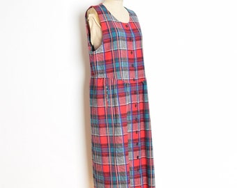 vintage 90s dress Pendleton wool tartan plaid babydoll grunge midi maxi 14 L