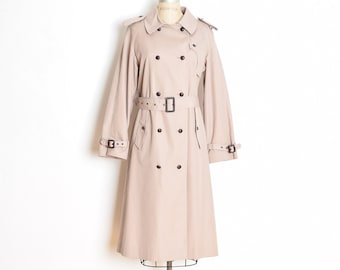 vintage 80s trench coat khaki beige belted military spy duster jacket M L