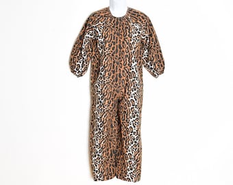 vintage 70s jumpsuit leopard print flannel romper outfit one piece animal M clothing