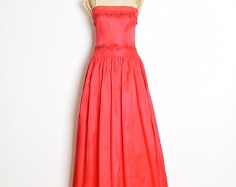 vintage 90s prom dress CACHET red satin strapless long evening gown XS clothing