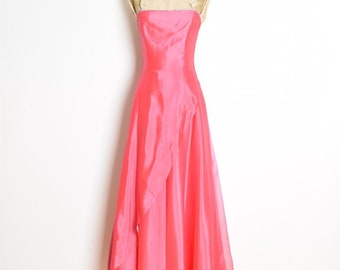 vintage 90s prom dress pink strapless long satin evening gown party dress magenta XS clothing