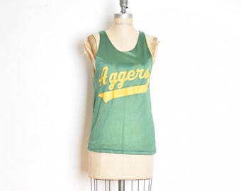 vintage basketball jersey green yellow AGGERS tank top shirt athletic sports S clothing