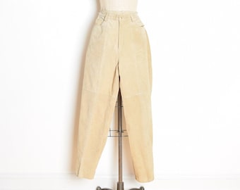 vintage 90s pants beige leather suede high waisted tapered leg trousers M clothing