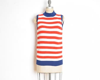 vintage 80s sweater red white blue striped jumper tank top shirt US flag M clothing sleeveless