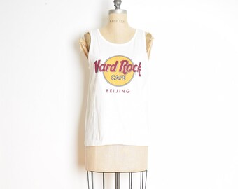 vintage 90s tee t shirt tank top white Hard Rock Cafe Beijing shirt clothing M