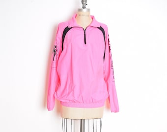 90s windbreaker, vintage 90s jacket, neon pink jacket, pullover jacket, neon windbreaker, early 90s clothing, printed jacket, surf jacket