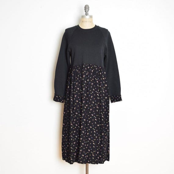 Lee, vintage 90s babydoll dress Lee black floral print sweatshirt top midi grunge M