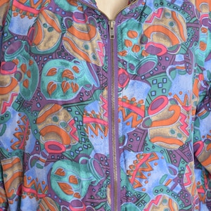 vintage early 90s jacket plum silk windbreaker pottery print bomber coat clothing image 3