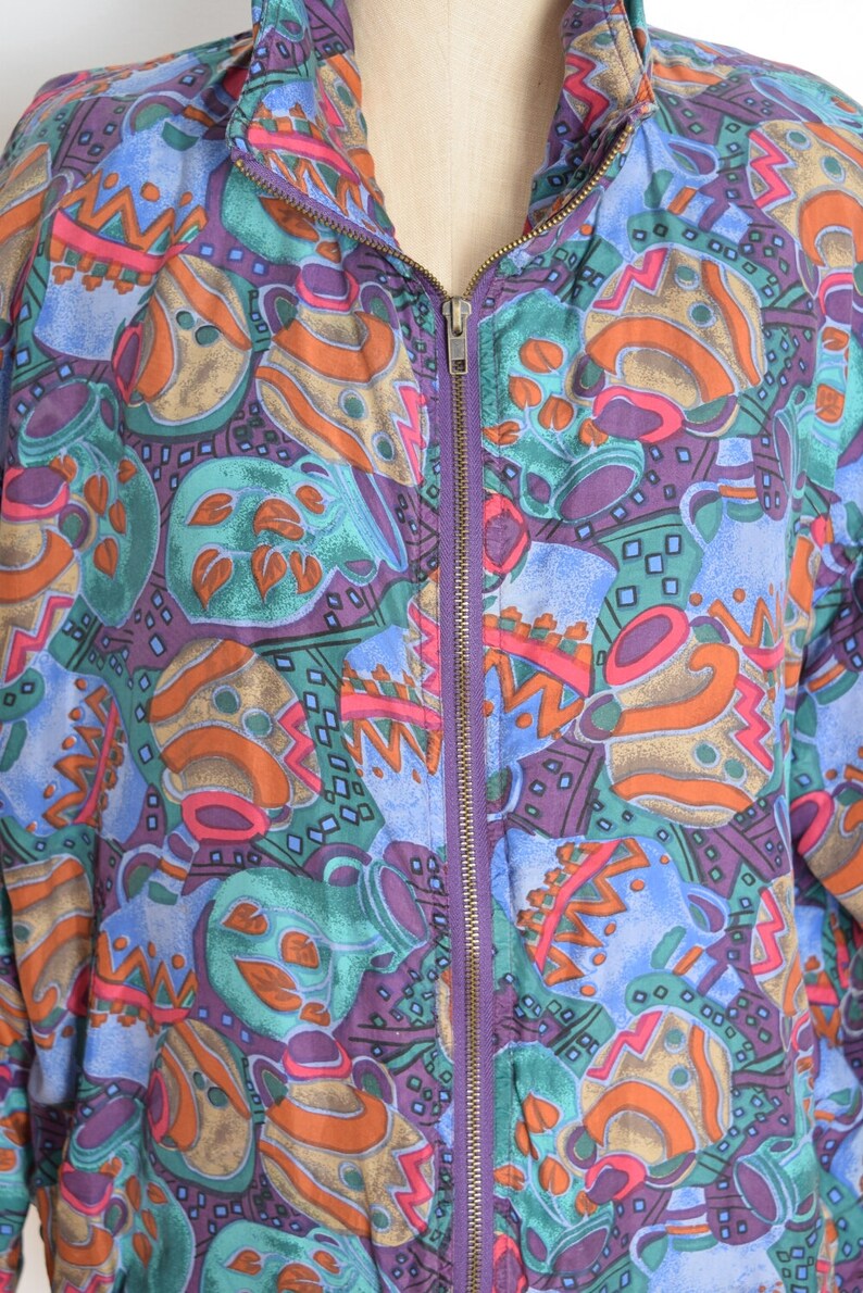 vintage early 90s jacket plum silk windbreaker pottery print bomber coat clothing image 3