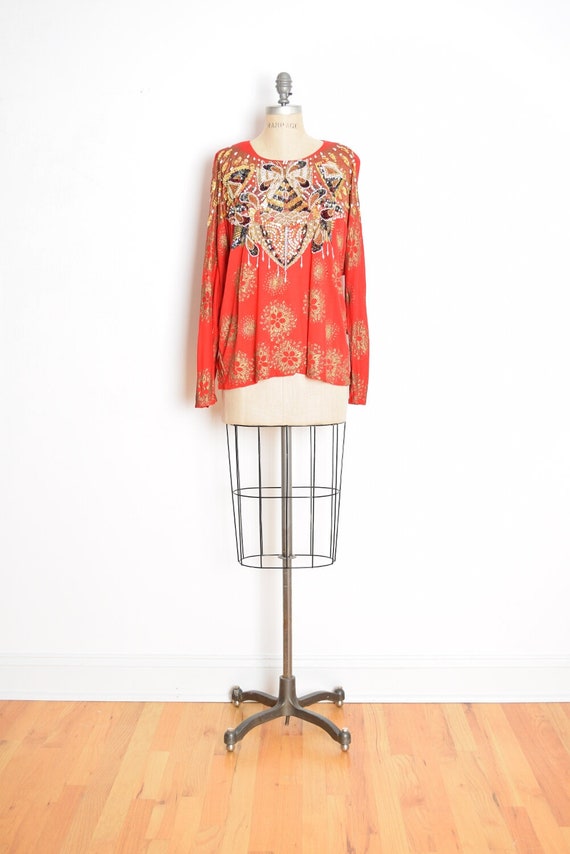 vintage 80s top red metallic sequin beaded dolman 