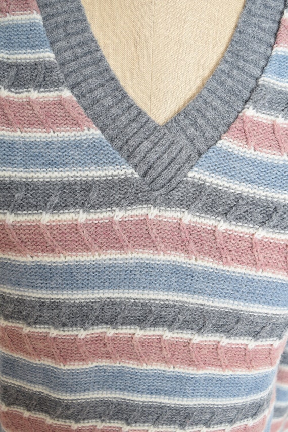 vintage 70s sweater mauve gray striped V neck jum… - image 3