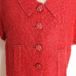 vintage 60s skirt suit jacket set red boucle wool mohair outfit secretary set L clothing image 3