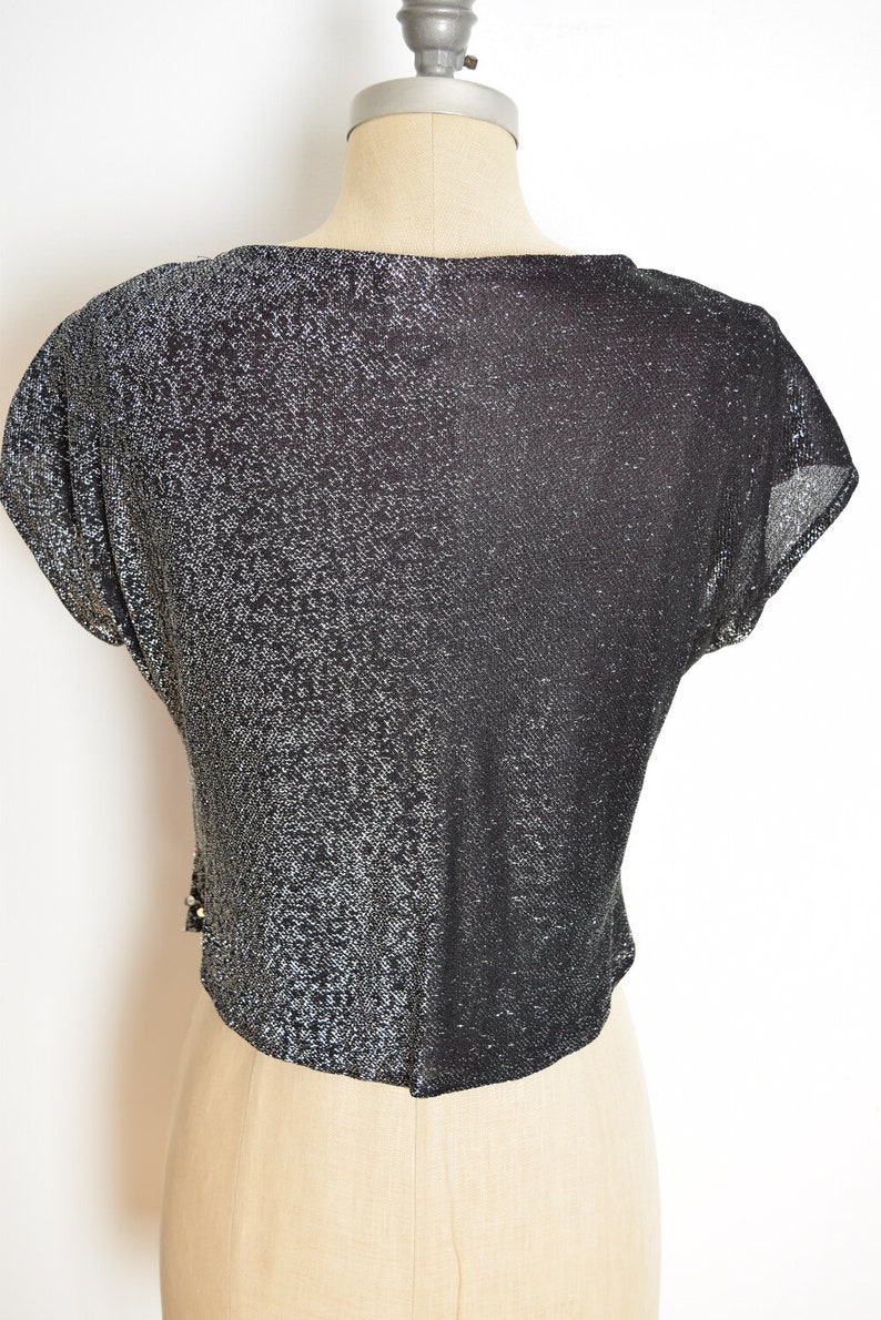 vintage 70s top black metallic sequin gradient disco colorful shirt blouse M clothing image 6