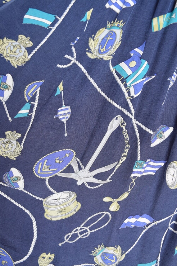 vintage 90s dress navy blue nautical scarf print … - image 6