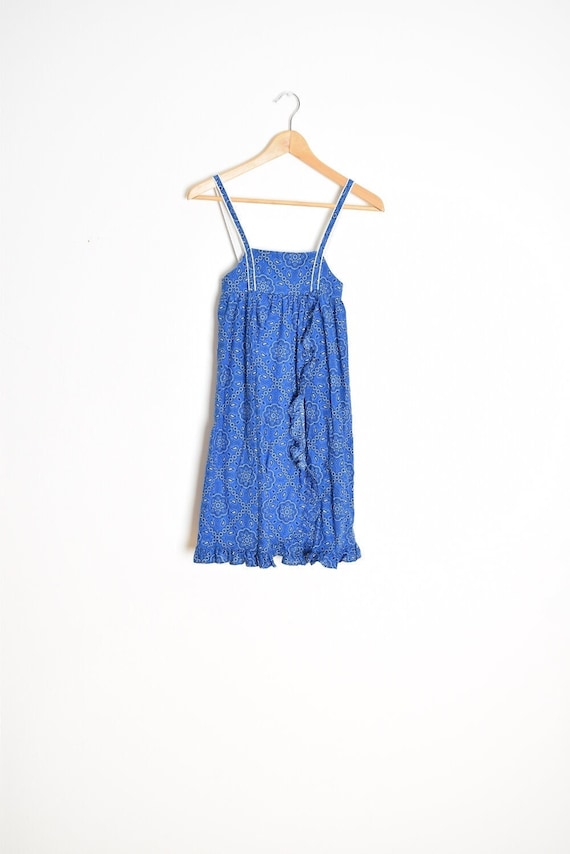 vintage 70s girls children's dress blue bandana pr