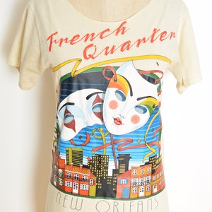 vintage 80s tee cream New Orleans mask print French Quarter top t-shirt S tourist souvenir image 2