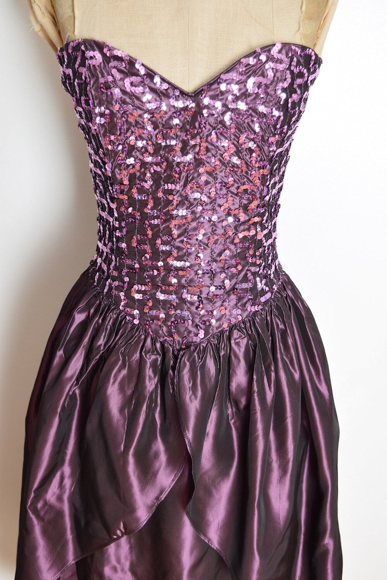 Vintage 80s prom dress purple sequin taffeta strapless | Etsy