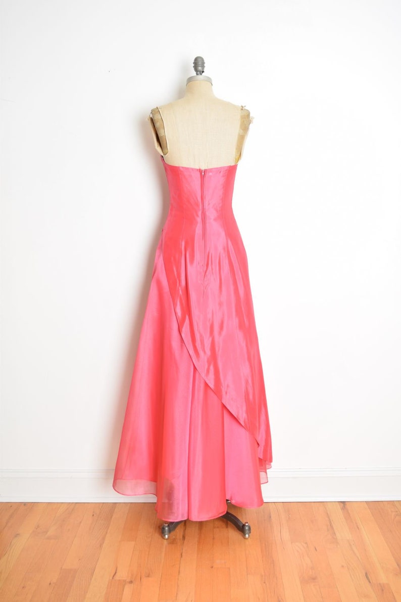 vintage 90s prom dress pink strapless long satin evening gown party dress magenta XS clothing image 6