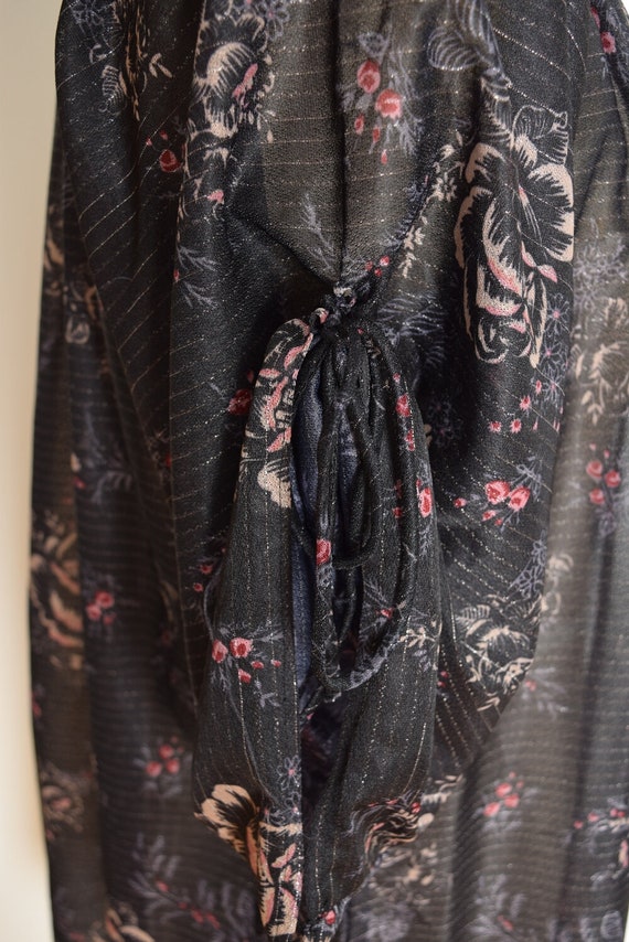 vintage 70s top sheer black metallic floral print… - image 5