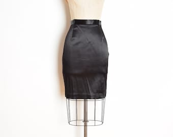 vintage 90s skirt black satin high waisted slim pencil secretary skirt M clothing