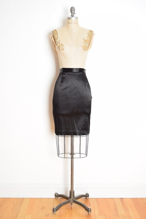 vintage 90s skirt black satin high waisted slim pe