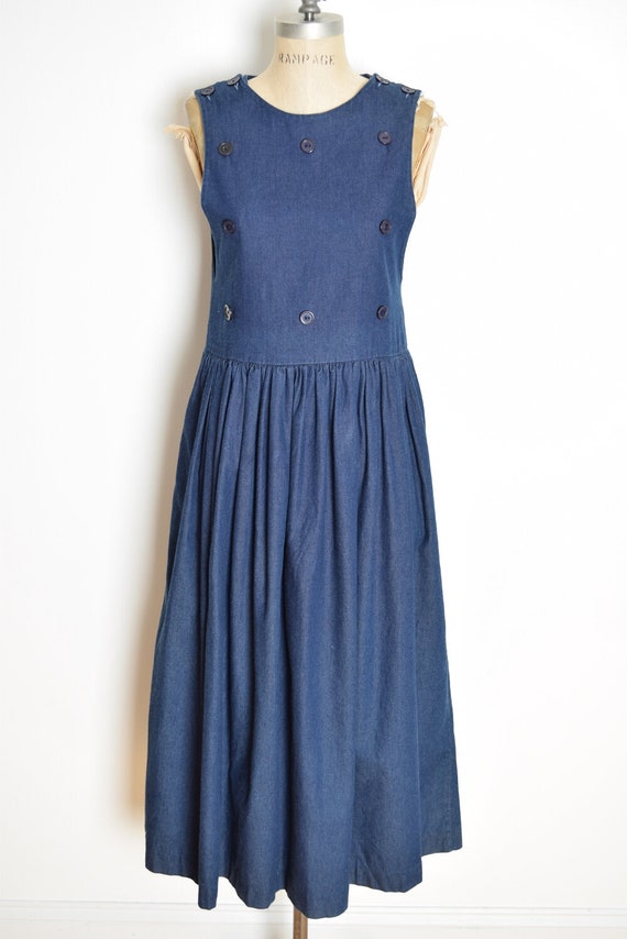 vintage 90s jean dress denim babydoll jumper midi… - image 3