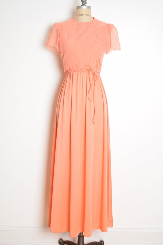 vintage 70s dress peach tiered disco prom long ma… - image 2
