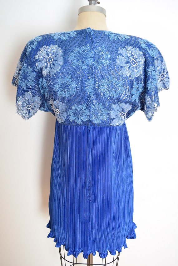 vintage 80s dress blue metallic lace pleated baby… - image 5