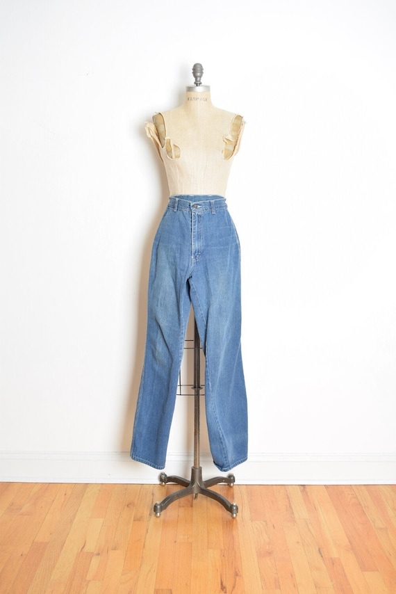 vintage 70s jeans denim high waisted wide leg hip… - image 1