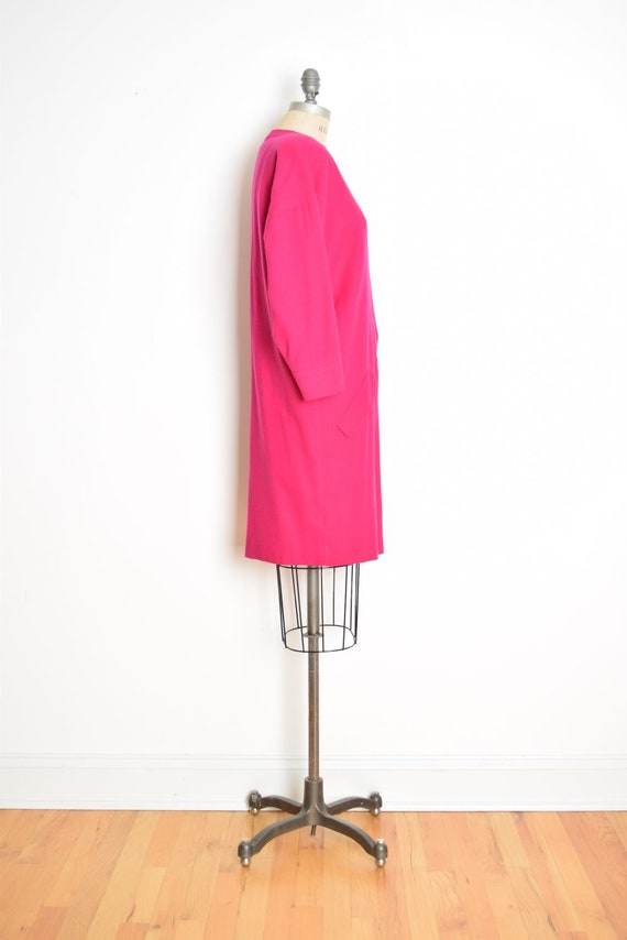 vintage 80s dress magenta pink wool dolman draped… - image 5