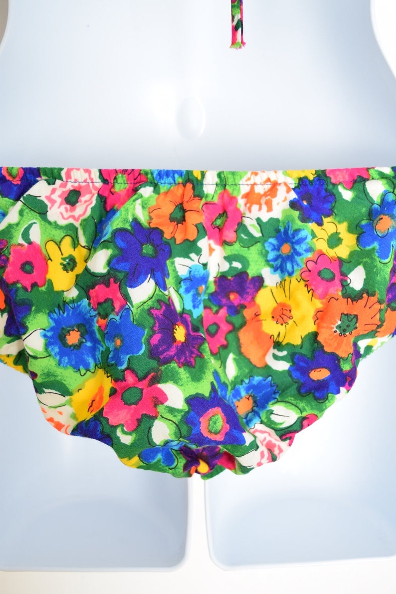 vintage 60s bikini swimsuit watercolor floral print two piece colorful mod XS S clothing image 6