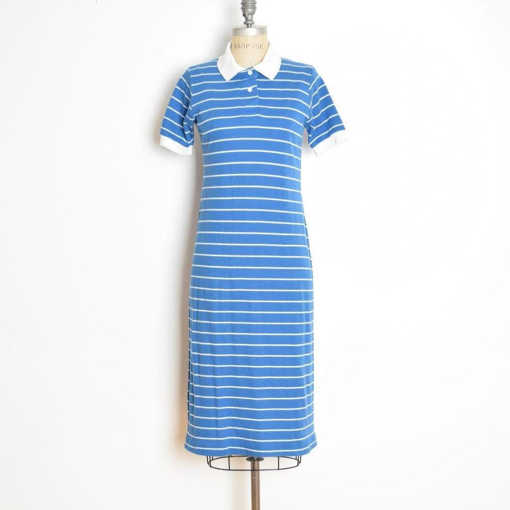 blue striped polo dress Women's Awning Striped Poplin Polo Halter Dress in Medium Blue Size 42