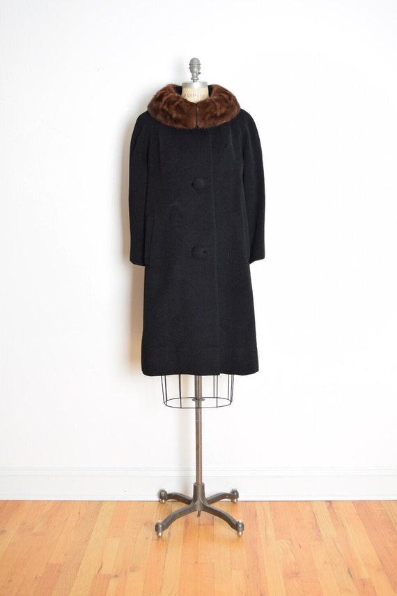 vintage 50s coat black wool brown mink fur ring co