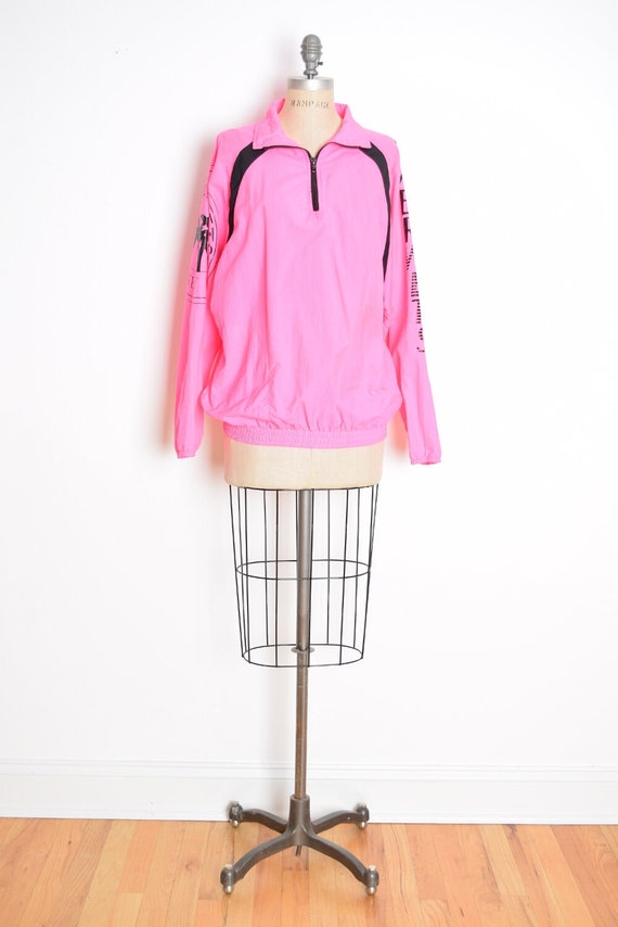 90s windbreaker, vintage 90s jacket, neon pink jac