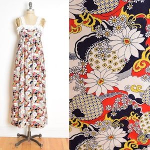 vintage 70s maxi dress psychedelic floral daisy print long babydoll sun dress XS clothing