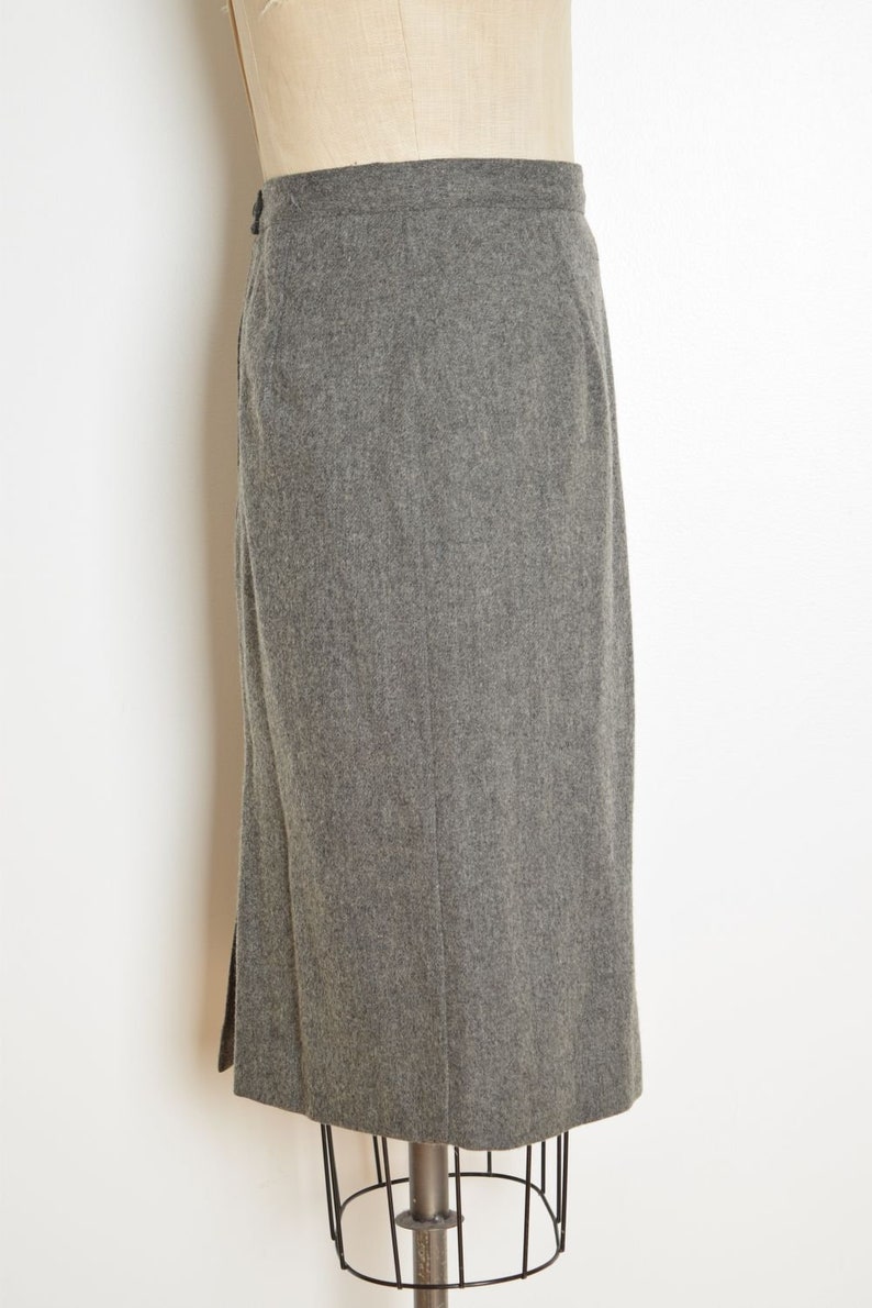 vintage 80s skirt gray wool high waisted slim secretary pencil skirt S simple clothing image 3