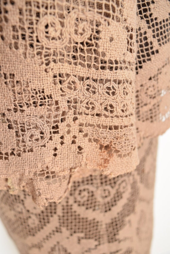 vintage 70s skirt top set brown crochet peasant h… - image 8