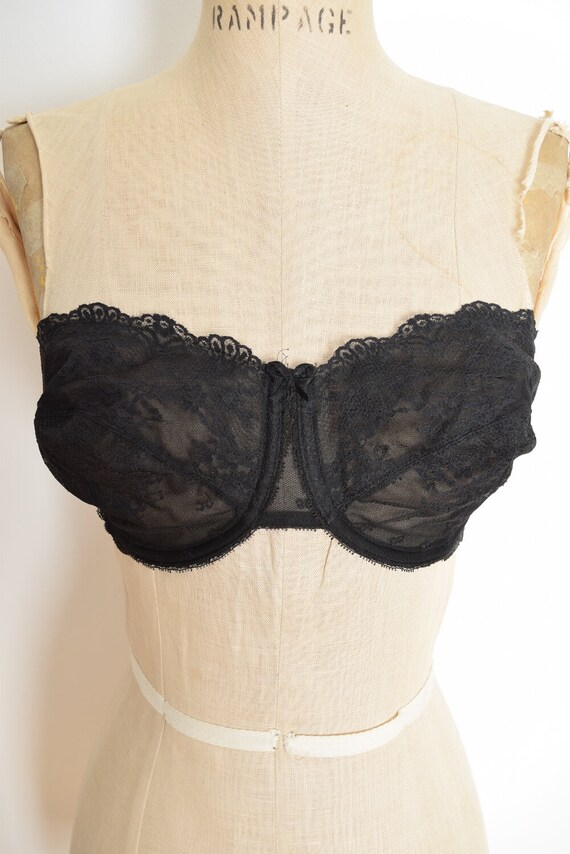 vintage 70s bra black lace Vanity Fair strapless … - image 3