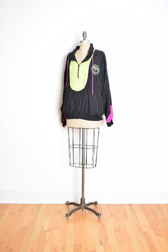 80s windbreaker, vintage 80s jacket, neon windbrea